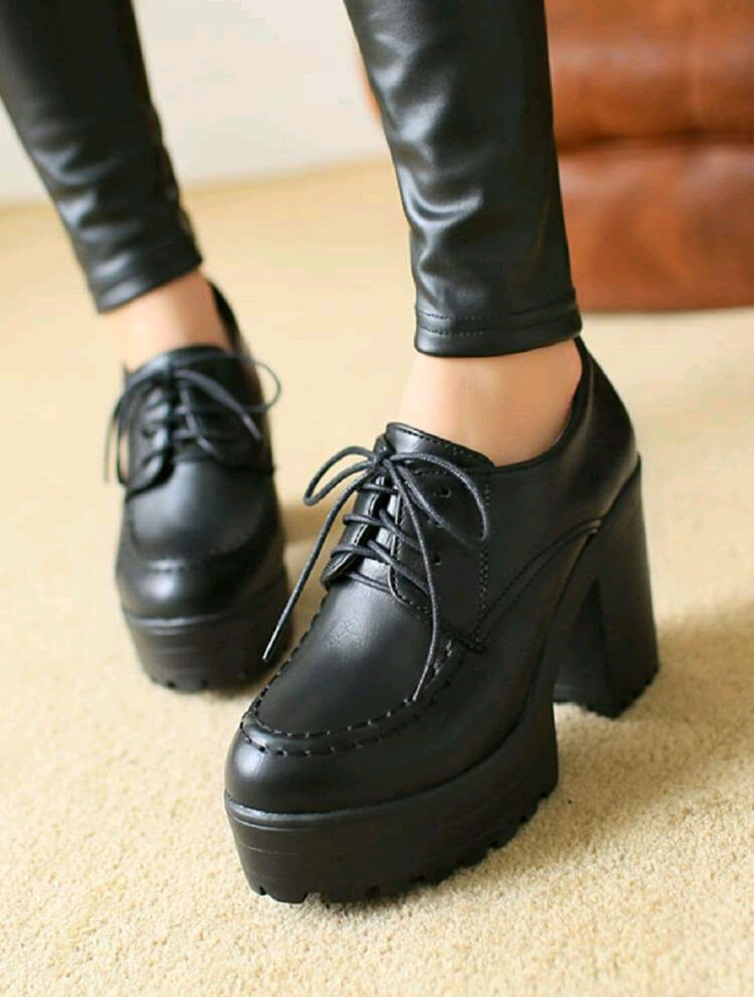 Chunky Black Platform Heel Oxfords